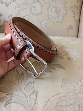 Cole Haan Leather Belt Men's 38 Tan Brogue Perforated